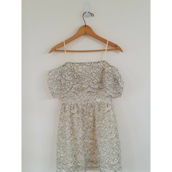 Womens Franchesca's Lacy Ivory & Black Off the Shoulder Spring Short Dress - Picture 1 of 6